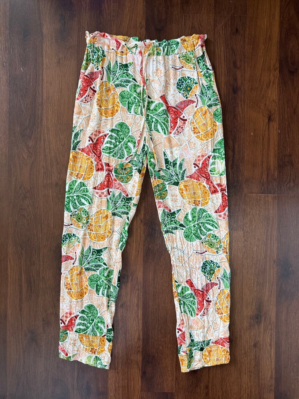 Farm Rio Anthropologie Mosaic Tapered Pants Tropical Sz XS Resort Beach Boho